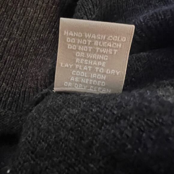 Joan Vass L, Grey Think Black Sleeves Trim V-Neck Front Loose Long Boho Knit Top - Picture 8 of 9